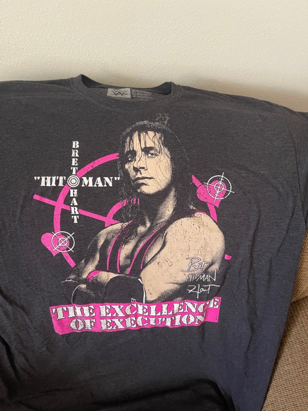 Bret Hart Graphic Short Sleeve Tee - Black with Pink Accents